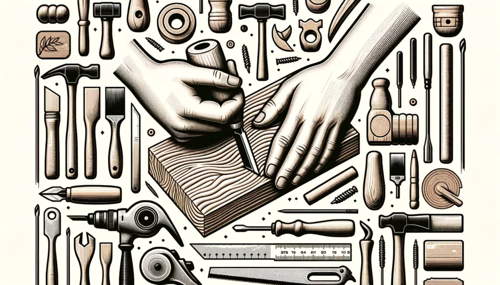 Drawn image of tools used in carpentry